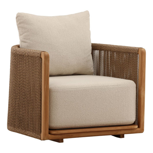Sand and Natural Olefin Fabric and Teak Wood Sofa 31.5 in Wide