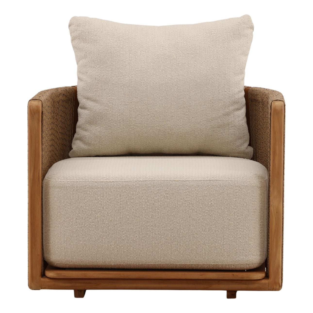Sand and Natural Olefin Fabric and Teak Wood Sofa 31.5 in Wide