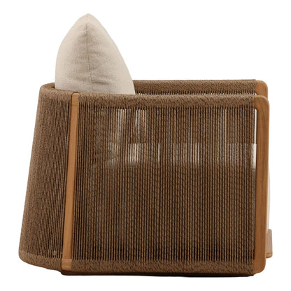 Sand and Natural Olefin Fabric and Teak Wood Sofa 31.5 in Wide