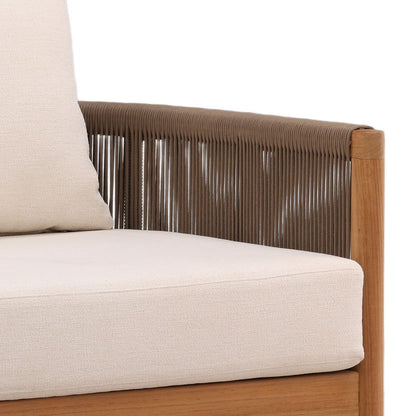 Curated Olefin Fabric and Teak Wood Sofa