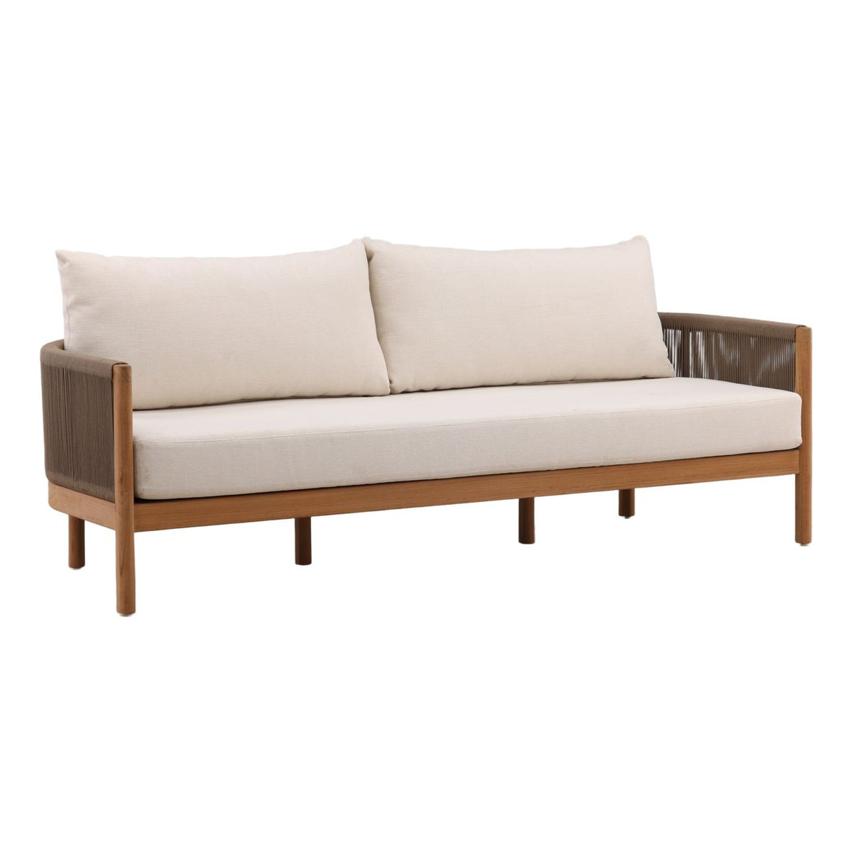 Curated Olefin Fabric and Teak Wood Sofa