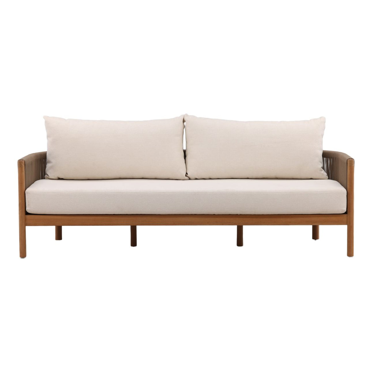 Curated Olefin Fabric and Teak Wood Sofa