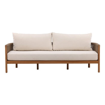 Curated Olefin Fabric and Teak Wood Sofa