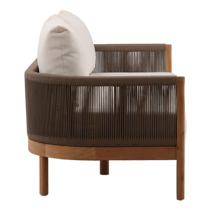 Curated Olefin Fabric and Teak Wood Sofa