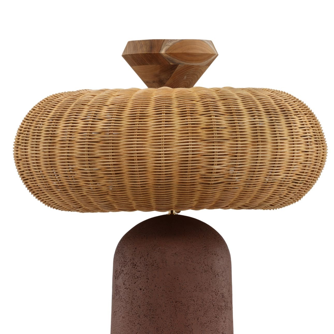 Terracotta Fiber Cement and Rattan Lamp 23.5 in Wide