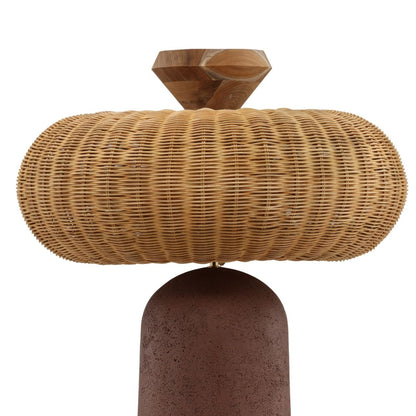 Terracotta Fiber Cement and Rattan Lamp 23.5 in Wide