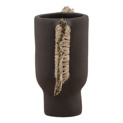 Crafted Terracotta and Natural Fibers Decor Accent