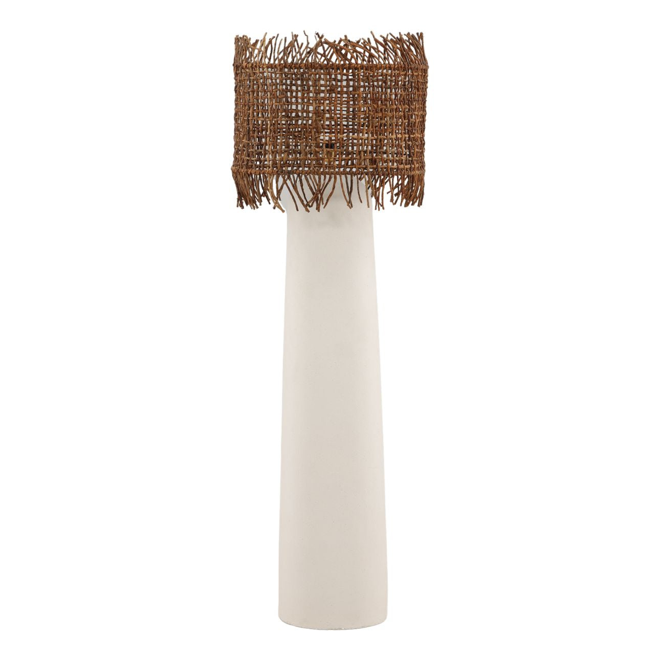 White and Natural Fiber Cement and Abaca Lamp 20 in Wide
