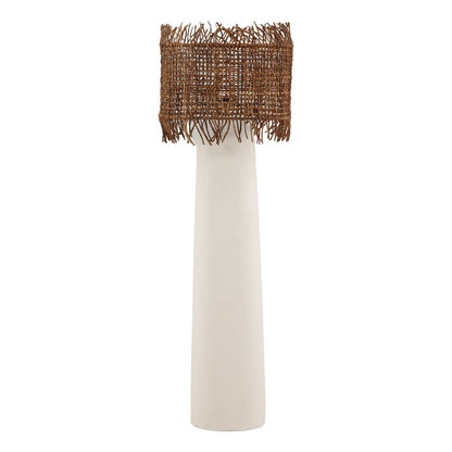 White and Natural Fiber Cement and Abaca Lamp 20 in Wide