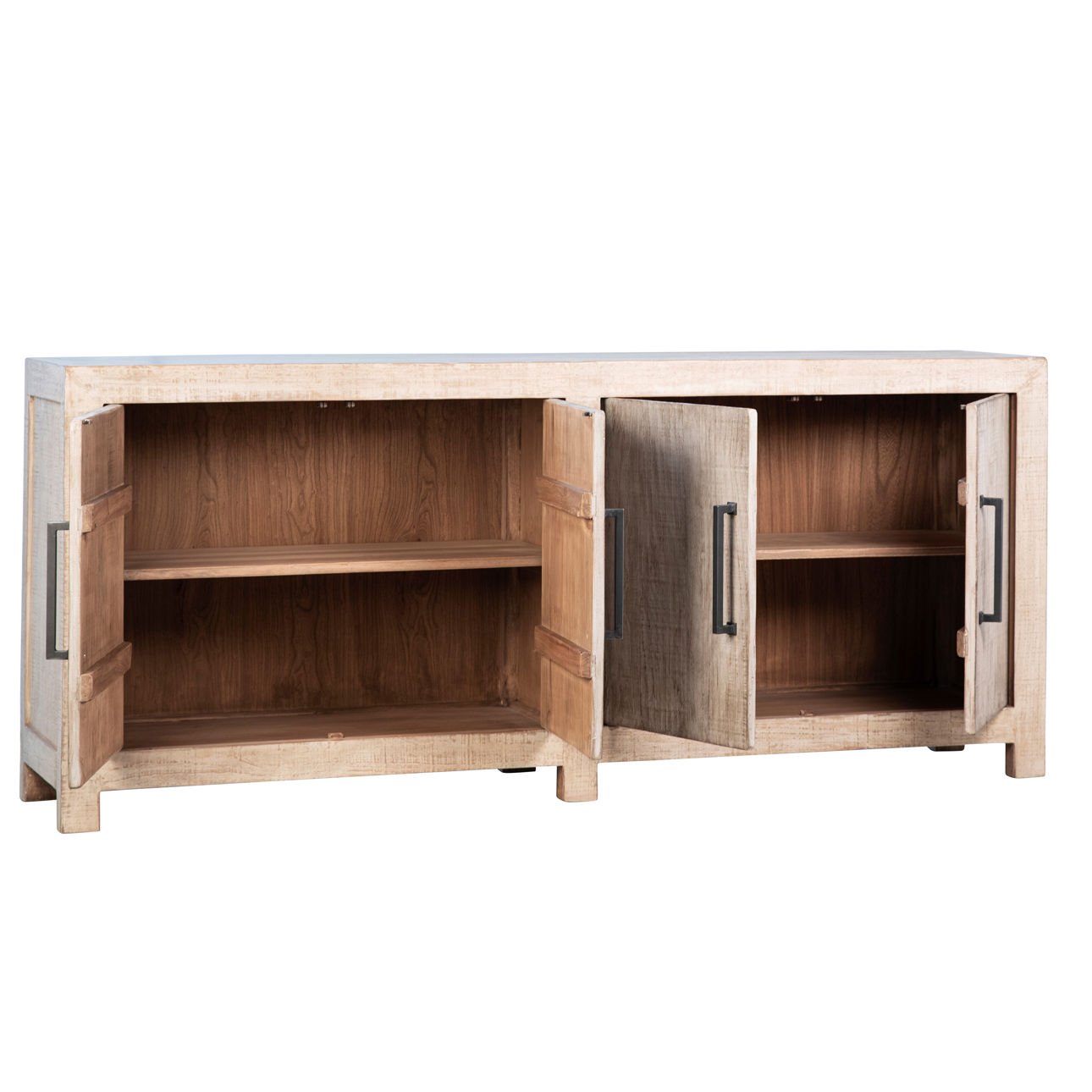 Light and Medium Warm Wash Finish Reclaimed Pine Wood and Iron Handles Sideboard 109 in Wide