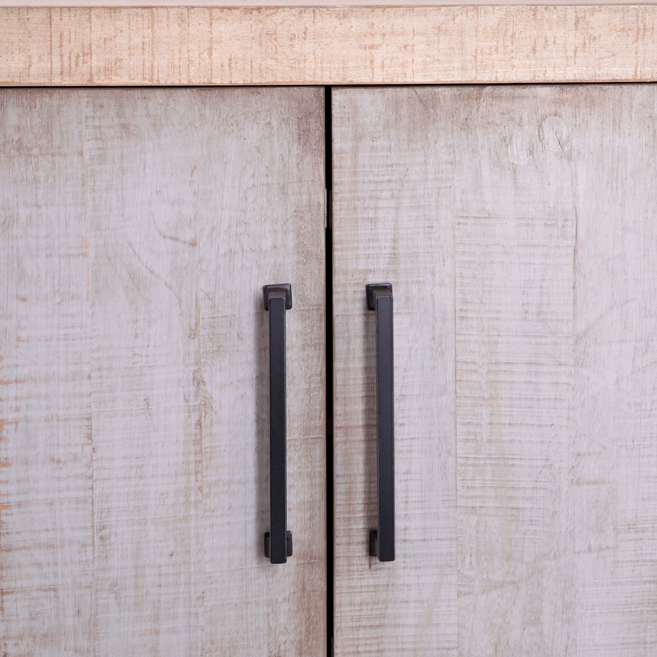Light and Medium Warm Wash Finish Reclaimed Pine Wood and Iron Handles Sideboard 109 in Wide