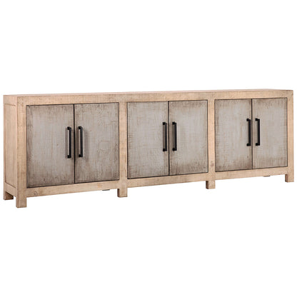 Light and Medium Warm Wash Finish Reclaimed Pine Wood and Iron Handles Sideboard 109 in Wide