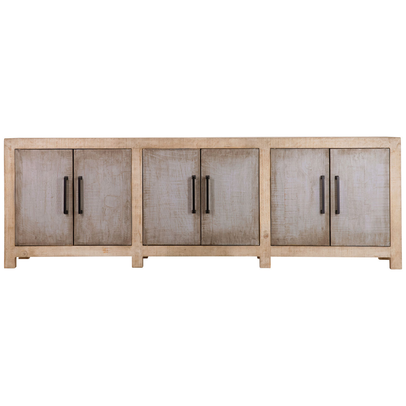 Light and Medium Warm Wash Finish Reclaimed Pine Wood and Iron Handles Sideboard 109 in Wide