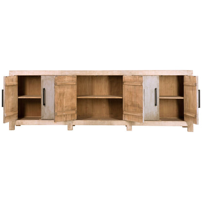 Light and Medium Warm Wash Finish Reclaimed Pine Wood and Iron Handles Sideboard 109 in Wide