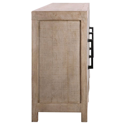 Light and Medium Warm Wash Finish Reclaimed Pine Wood and Iron Handles Sideboard 109 in Wide