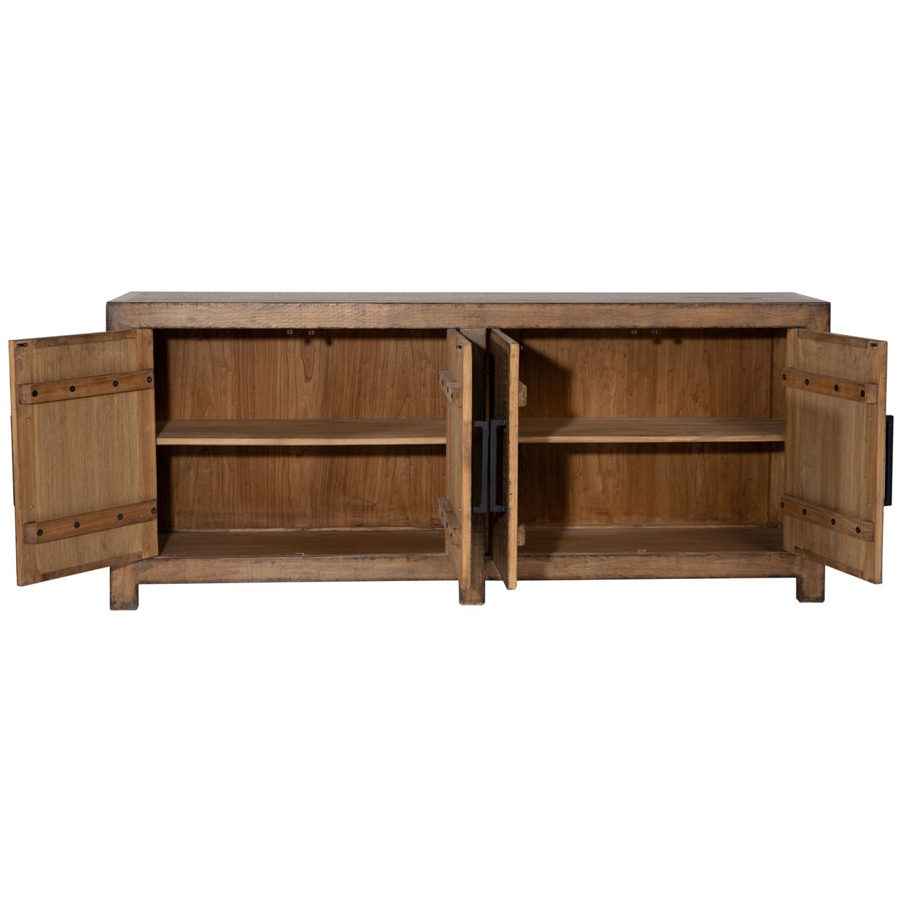 Medium Brown Finish Reclaimed Pine Wood Sideboard 84 in Wide