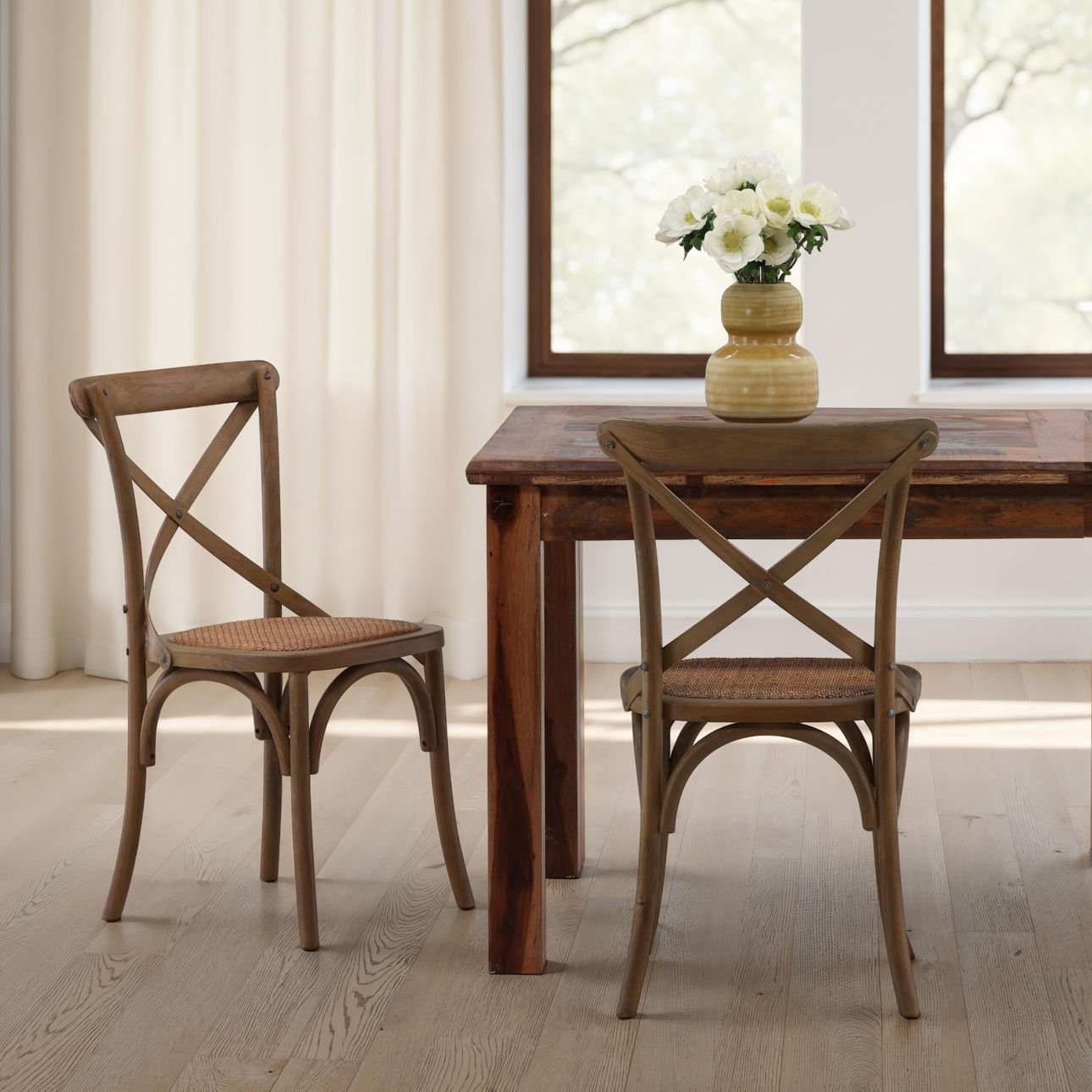Natural Finish Oak Wood Frame and Rattan Seat Chair 20 in Wide