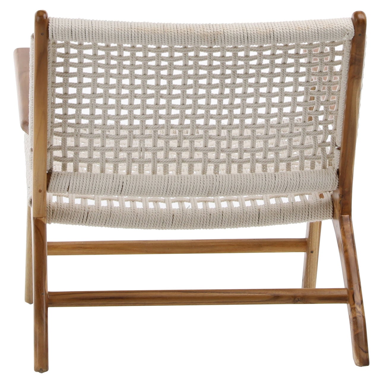 Natural Rope with Natural Stained Teak Frame Natural Teak and White Cotton Rope Chair 28 in Wide