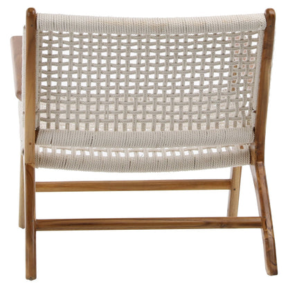 Natural Rope with Natural Stained Teak Frame Natural Teak and White Cotton Rope Chair 28 in Wide