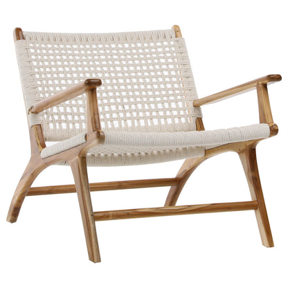 Natural Rope with Natural Stained Teak Frame Natural Teak and White Cotton Rope Chair 28 in Wide