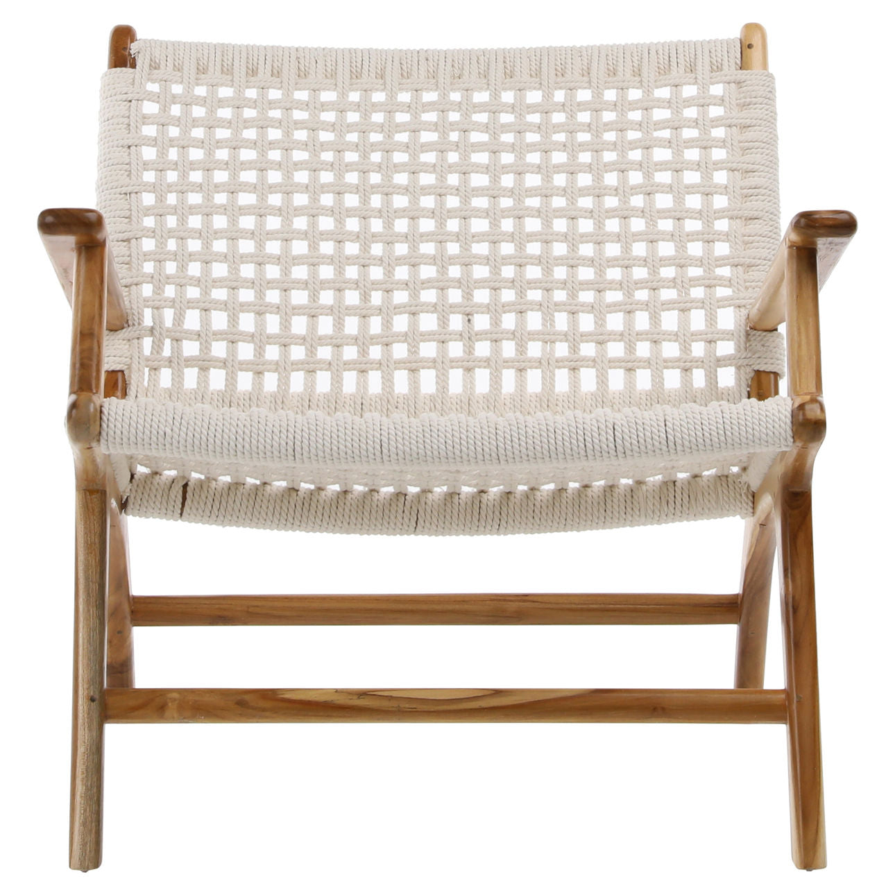 Natural Rope with Natural Stained Teak Frame Natural Teak and White Cotton Rope Chair 28 in Wide