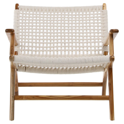 Natural Rope with Natural Stained Teak Frame Natural Teak and White Cotton Rope Chair 28 in Wide