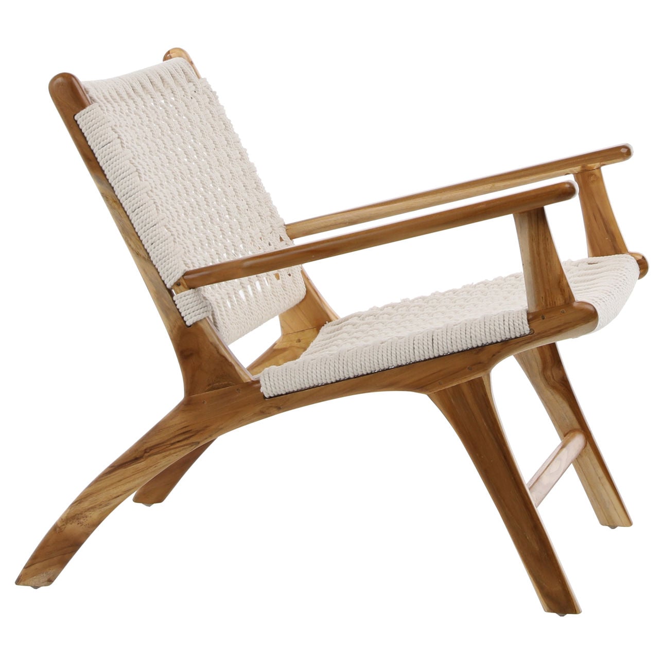 Natural Rope with Natural Stained Teak Frame Natural Teak and White Cotton Rope Chair 28 in Wide