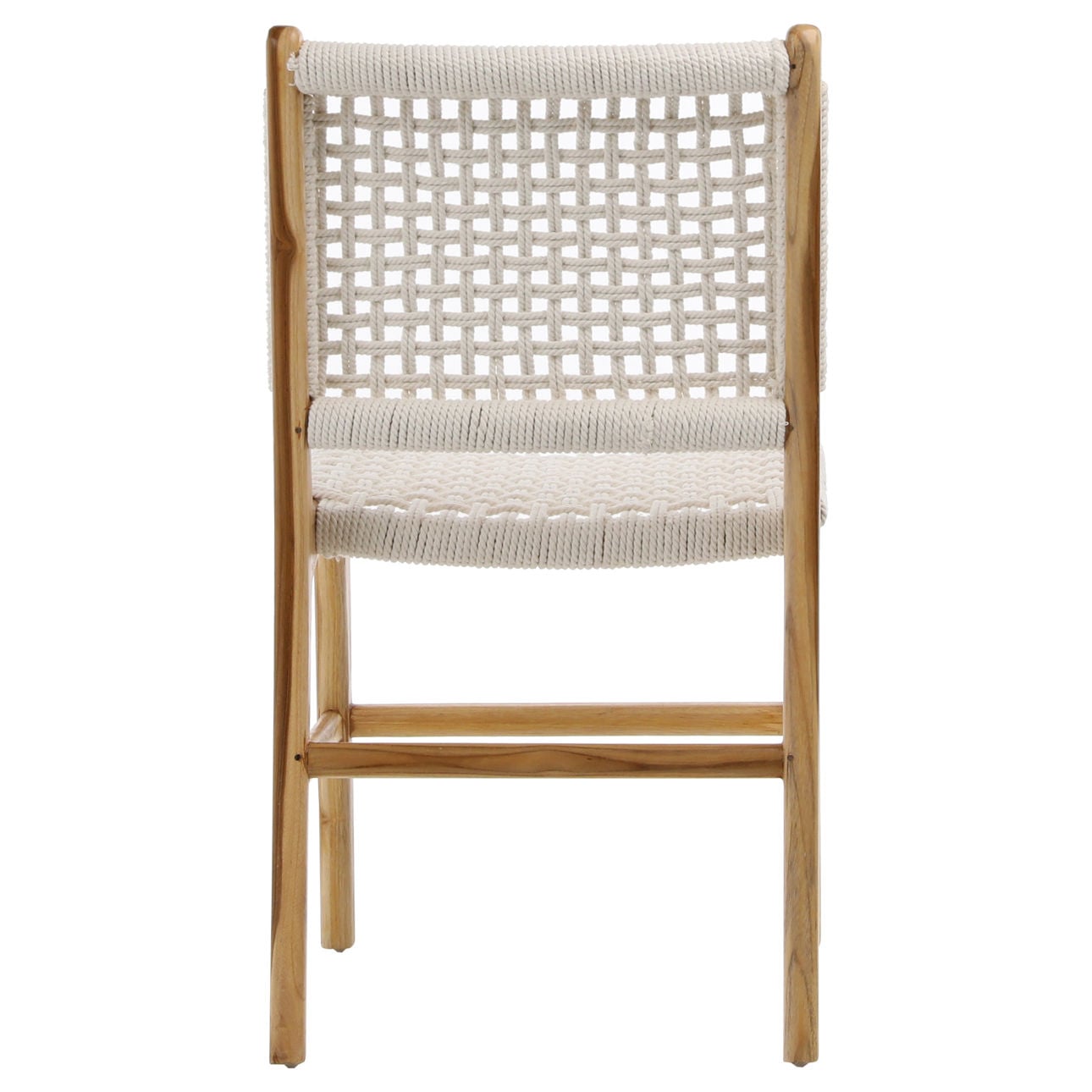 Natural White Rope with Natural Stain Teak Frame Teak Wood Frame and Cotton Rope Weaving Chair 19 in Wide