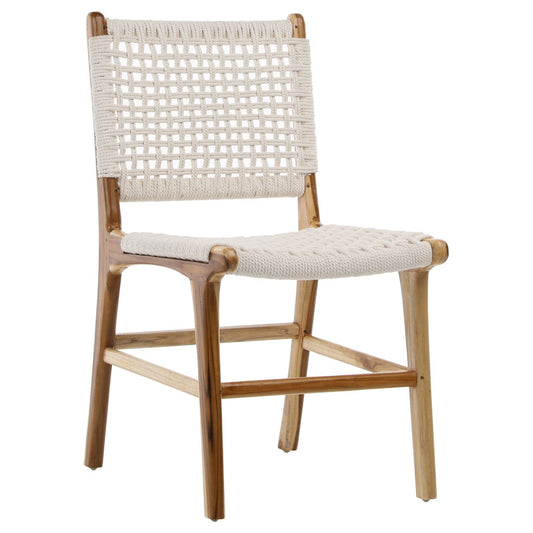 Natural White Rope with Natural Stain Teak Frame Teak Wood Frame and Cotton Rope Weaving Chair 19 in Wide