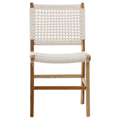Natural White Rope with Natural Stain Teak Frame Teak Wood Frame and Cotton Rope Weaving Chair 19 in Wide