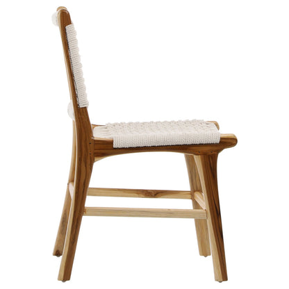 Natural White Rope with Natural Stain Teak Frame Teak Wood Frame and Cotton Rope Weaving Chair 19 in Wide