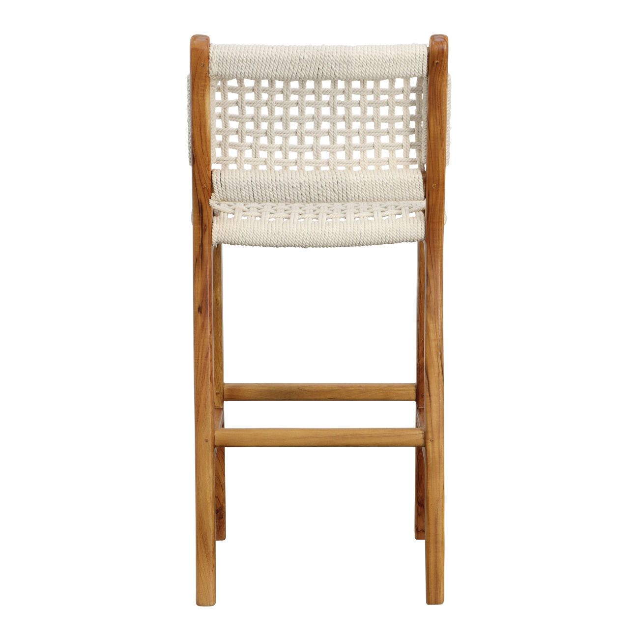 Natural Finish with White Rope Solid Teak Wood and Cotton Rope Stool 16.5 in Wide
