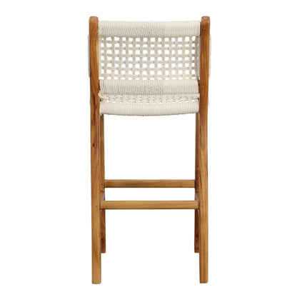 Natural Finish with White Rope Solid Teak Wood and Cotton Rope Stool 16.5 in Wide