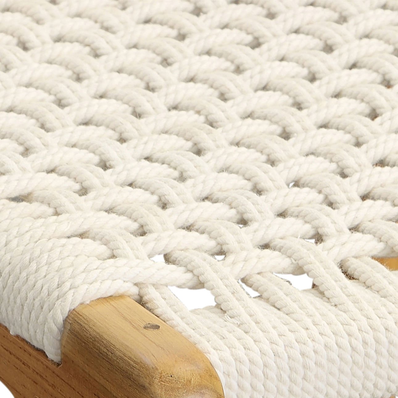Natural Finish with White Rope Solid Teak Wood and Cotton Rope Stool 16.5 in Wide