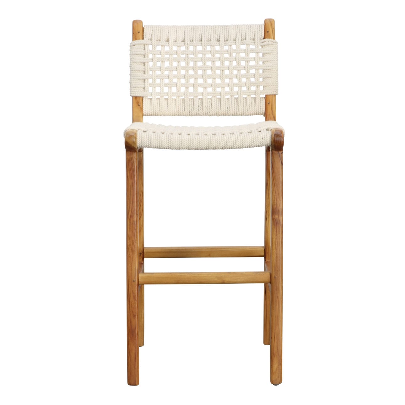 Natural Finish with White Rope Solid Teak Wood and Cotton Rope Stool 16.5 in Wide