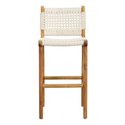 Natural Finish with White Rope Solid Teak Wood and Cotton Rope Stool 16.5 in Wide