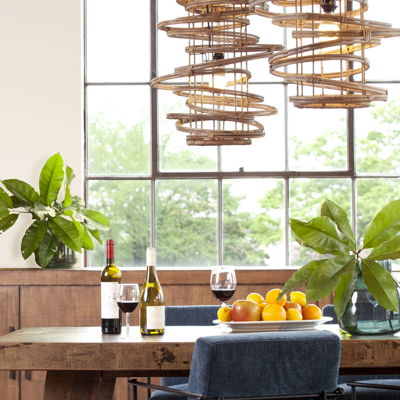 Natural Rattan Finish Metal and Rattan Light 18 in Wide