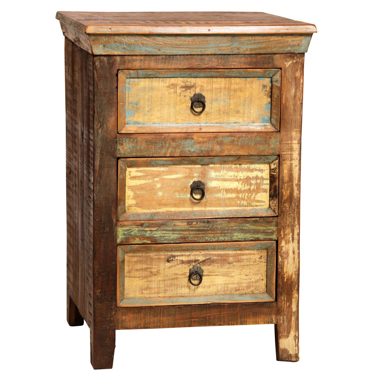 Antique Wood Sealed Finish Reclaimed Hardwood Nightstand 20 in Wide