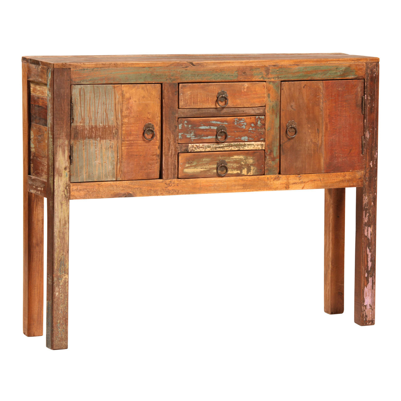 Antique Wood Sealed Finish Reclaimed Hardwood Table 40 in Wide