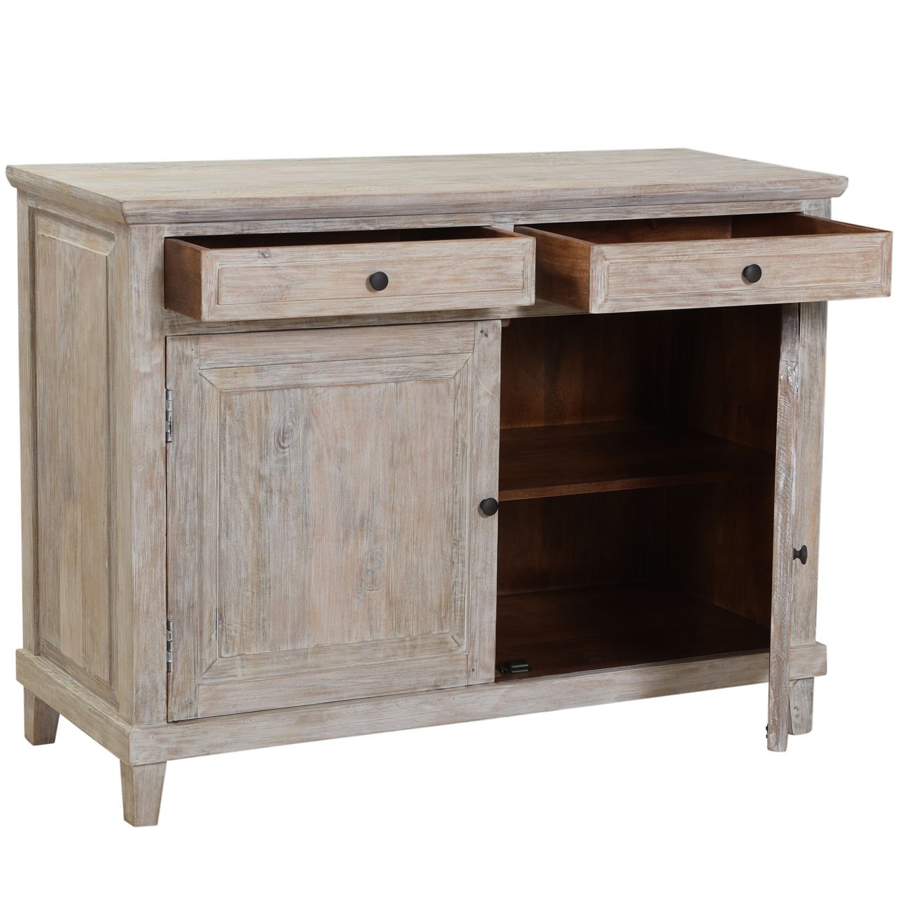 Light Warm Wash Sealed Finish Solid Mango Wood Sideboard 49 in Wide