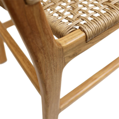 Natural Teak Wood Frame and Synthetic Wicker Chair 19.5 in Wide