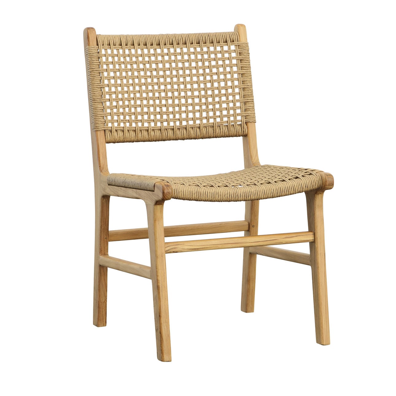 Natural Teak Wood Frame and Synthetic Wicker Chair 19.5 in Wide
