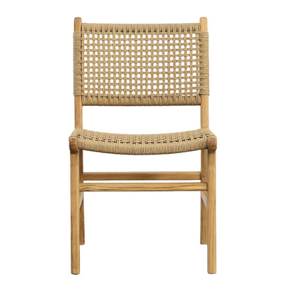 Natural Teak Wood Frame and Synthetic Wicker Chair 19.5 in Wide