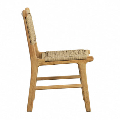 Natural Teak Wood Frame and Synthetic Wicker Chair 19.5 in Wide