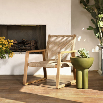 Natural Teak Wood Frame with Hyacinth and Woven Synthetic Wicker Chair 25.5 in Wide