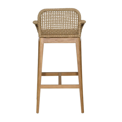 Natural Teak Wood, Aluminum and Synthetic Wicker Barstool 20 in Wide
