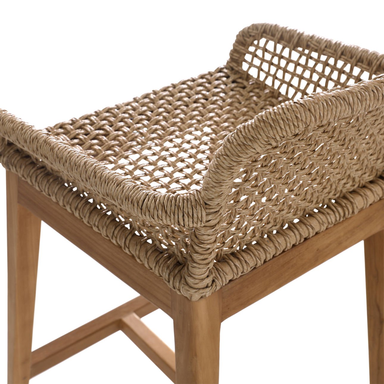 Natural Teak Wood, Aluminum and Synthetic Wicker Barstool 20 in Wide
