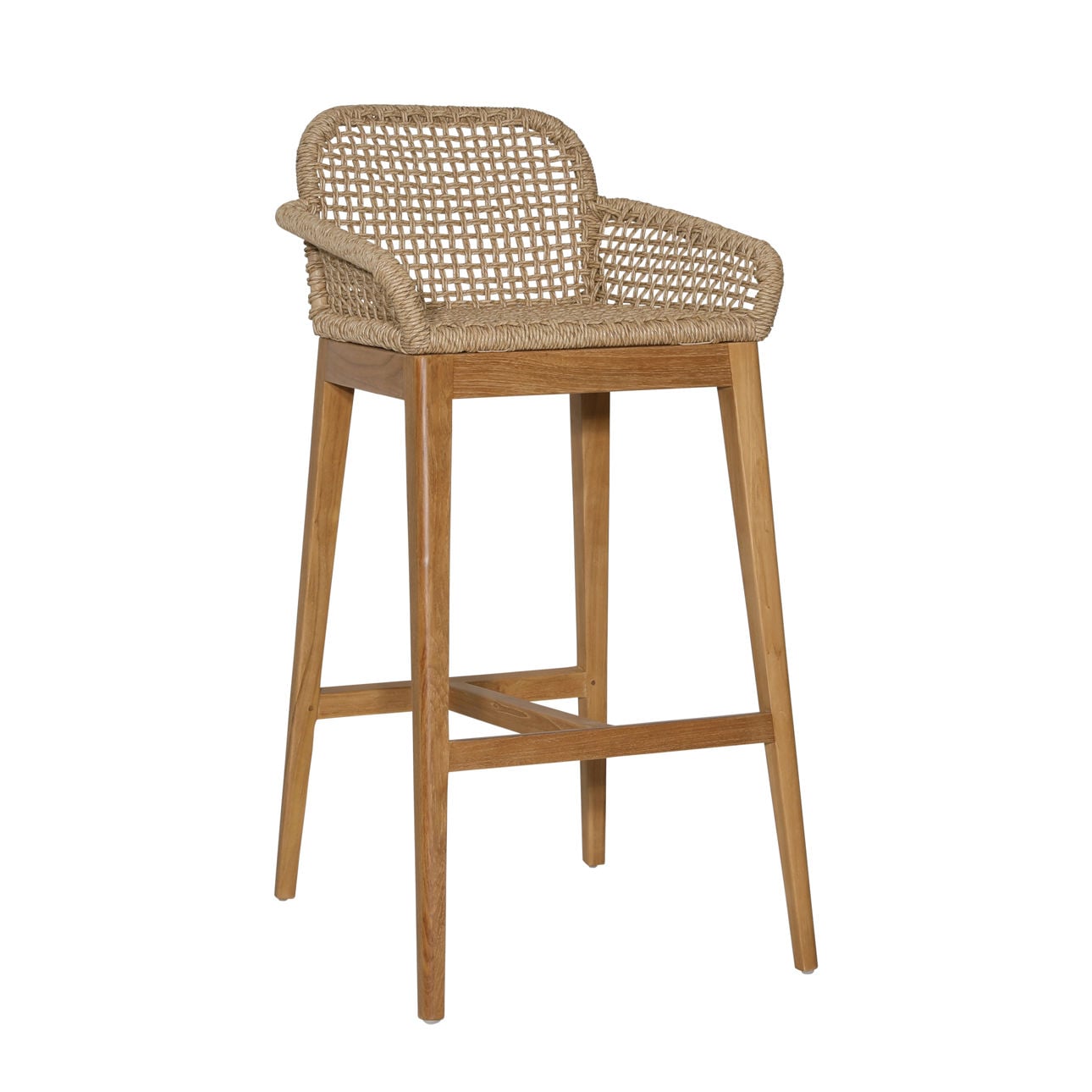 Natural Teak Wood, Aluminum and Synthetic Wicker Barstool 20 in Wide