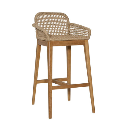 Natural Teak Wood, Aluminum and Synthetic Wicker Barstool 20 in Wide