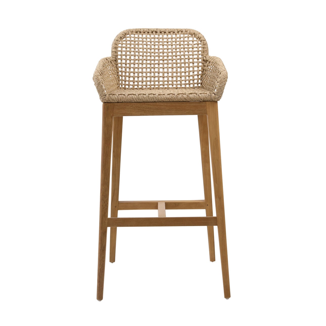 Natural Teak Wood, Aluminum and Synthetic Wicker Barstool 20 in Wide